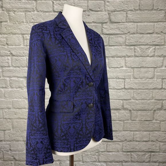 Chico's Blue Brocade Stretch Blazer - Picture 2 of 5